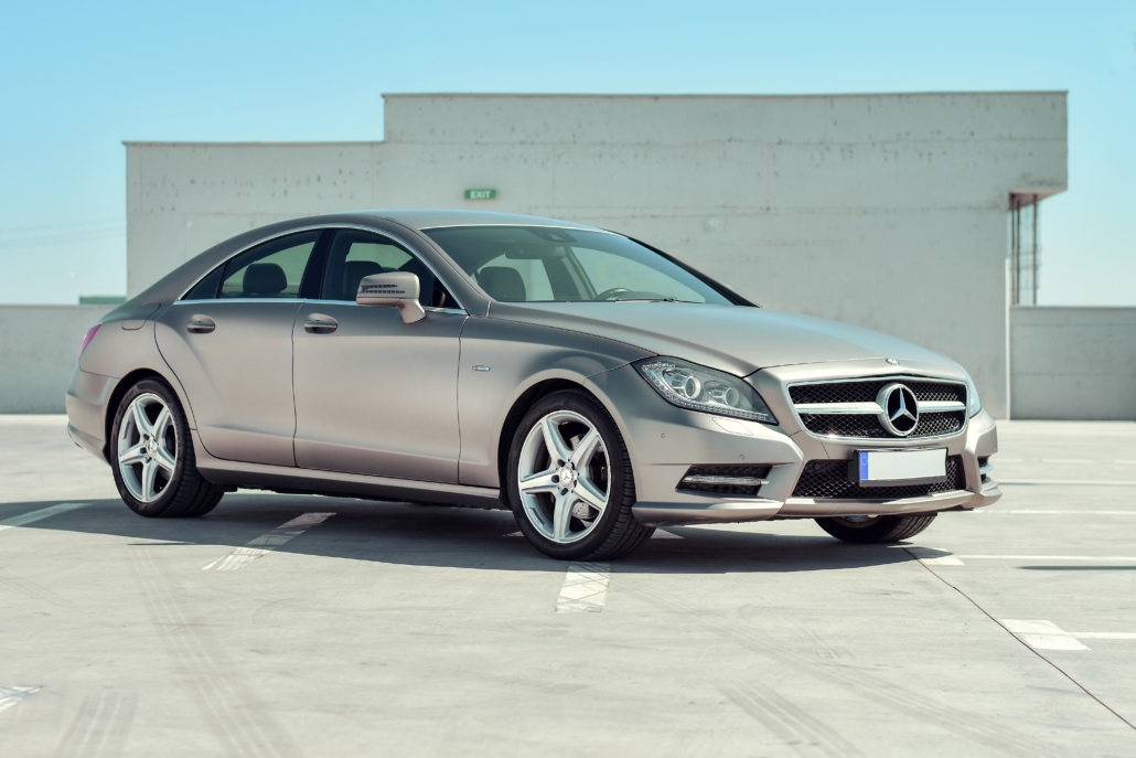 rocklin-mercedes-repair silver Mercedes-Benz from a side angle perspective